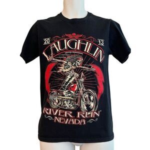 Mens Small Laughlin Nevada 2013 River Run Skeleton on Mororcycle T Shirt